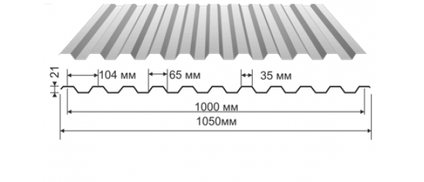Профнастил оцинкованный С-21 1050x2000 (эконом) купить недорого в Можайске