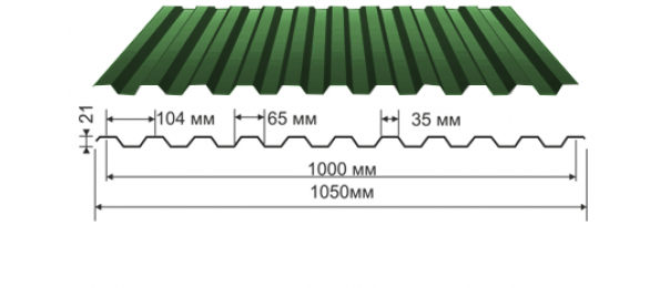 Профнастил зеленый оцинкованный  RAL 6005 С-21 купить недорого в Можайске